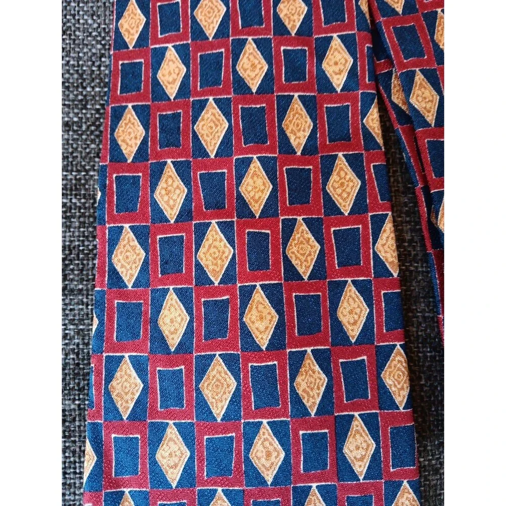 Tie 70s 80s 90s Y2K Mens Guess Silk Red Blue Beige 4 Wide 58 Long